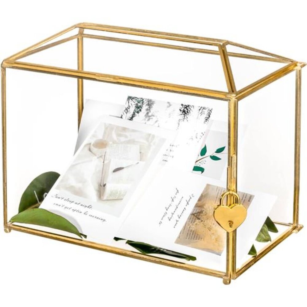 NCYP 10.2" x 5.9" x 7.9" Small Glass Cards Box with Slot and Lock for Wedding